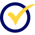 Yellow check mark inside blue circle icon